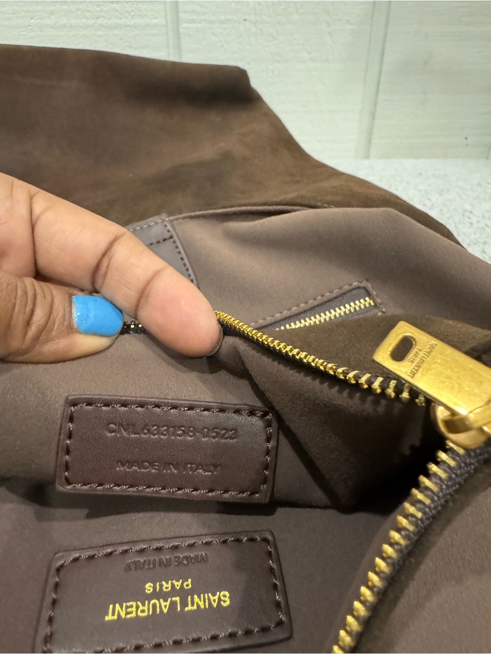 Saint Laurent Brown Suede Tote with Gold Hardware Interior - Picture 8 of 8